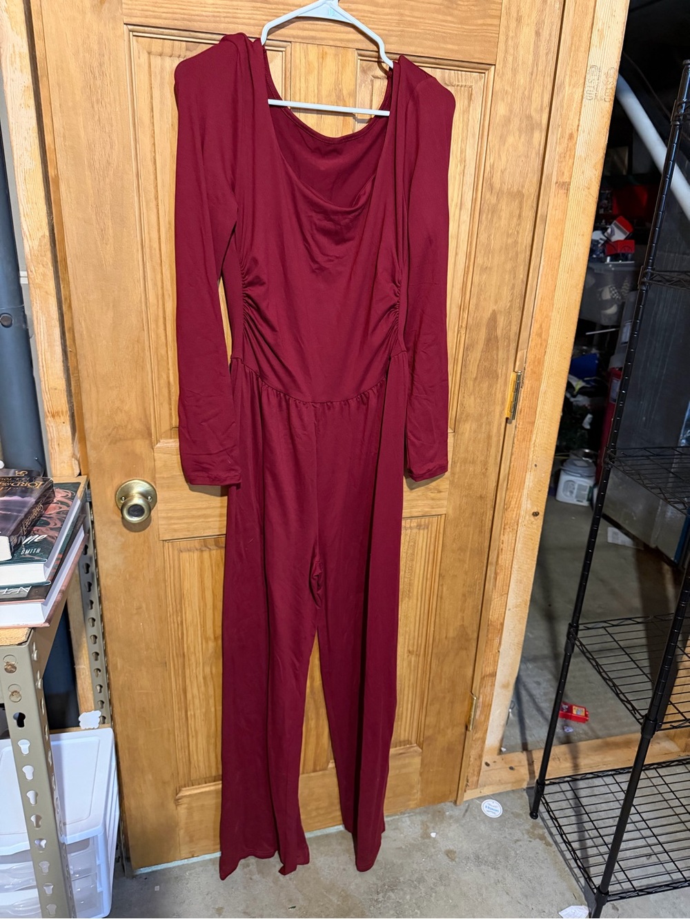 Women's Burgundy Long-Sleeve Jumpsuit